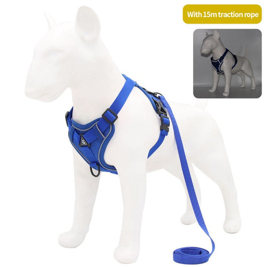 Pet Leash Reflective Breathable Dog Harness Vest Style -  Blue_0