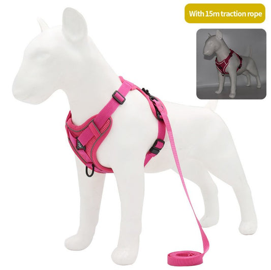 Pet Leash Reflective Breathable Dog Harness Vest Style -  Rose Red_0