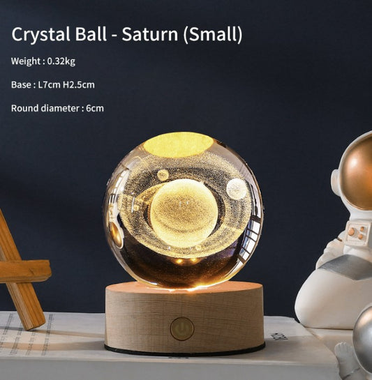 Luminous Crystal Ball Galaxy Night Light Decoration 3D Laser Carved - Saturn_0