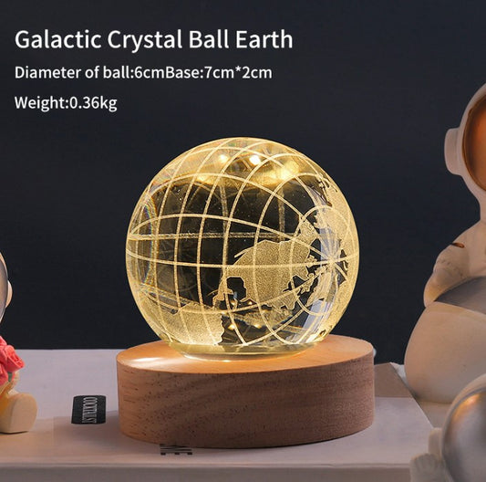 Luminous Crystal Ball Galaxy Night Light Decoration 3D Laser Carved - Earth_0