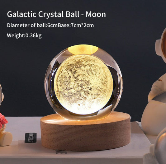 Luminous Crystal Ball Galaxy Night Light Decoration 3D Laser Carved - Moon_0