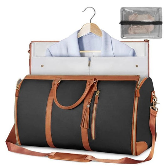 Large folding suit bag, large capacity, handheld clothing, luggage bag - Black/Brown_0