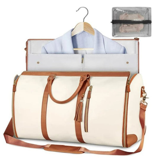 Large folding suit bag, large capacity, handheld clothing, luggage bag - White/Brown_0