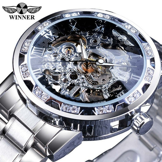 Winner Golden Watches Classic Rhinestone Clock - Silver_0