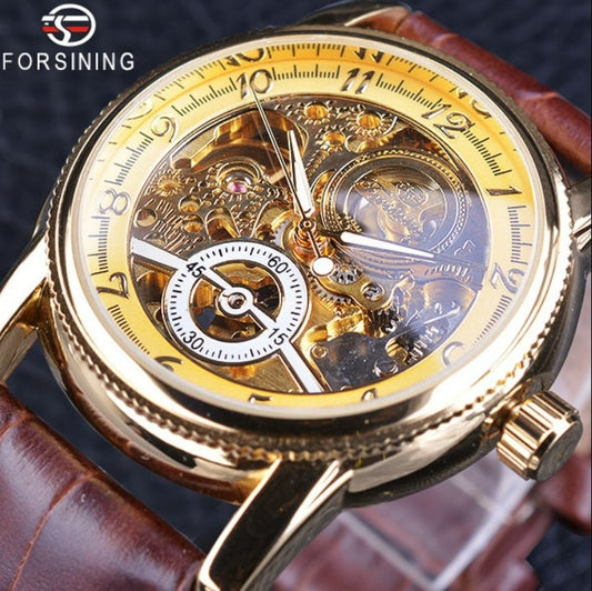 Forsining Hollow Engraving Skeleton Casual Designer Brand Automatic Watches - Golden_0