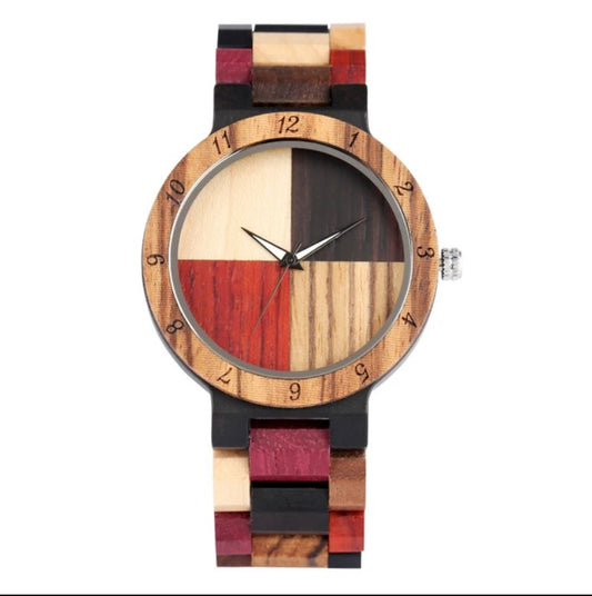 Vintage Wood Pattern Dial Quartz Watch for Men_0