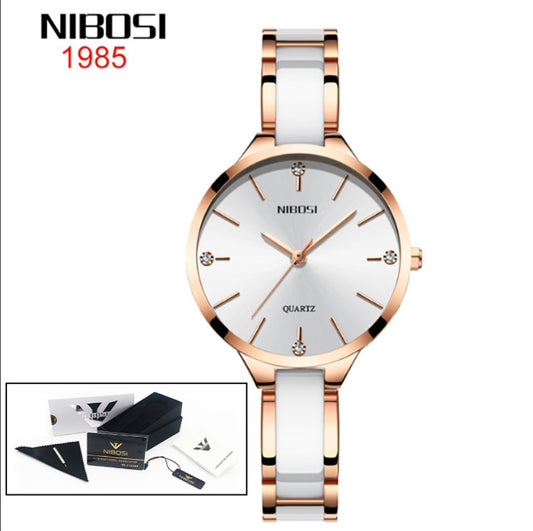 NIBOSI Luxury Ceramic Ladies Bracelet Watches - Rose White_0